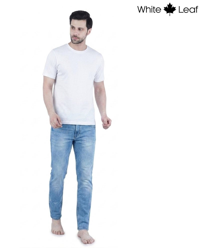WHITE LEAF Men's Round Neck T-Shirt 1 Piece – 100% Combed Cotton Breathable Comfortable Casual Wear, White - Image 2