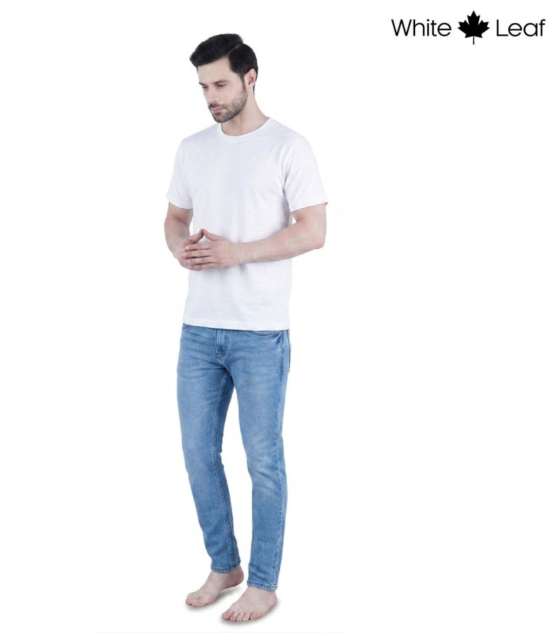 WHITE LEAF Men's Round Neck T-Shirt 1 Piece – 100% Combed Cotton Breathable Comfortable Casual Wear, White - Image 5