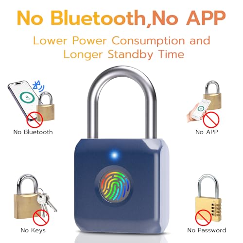 Pothunder Fingerprint Padlock, Smart Padlock, Locker Lock, Biometric Metal Keyless Fingerprint Lock, USB Rechargeable, for Gym Locker, Luggage, Backpack(Blue) - Image 4