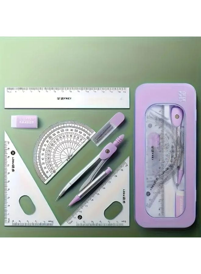 Yellow 7 In 1 Durable Measuring And Drawing Tool Set With Compass Protractor Ruler Eraser - Image 4