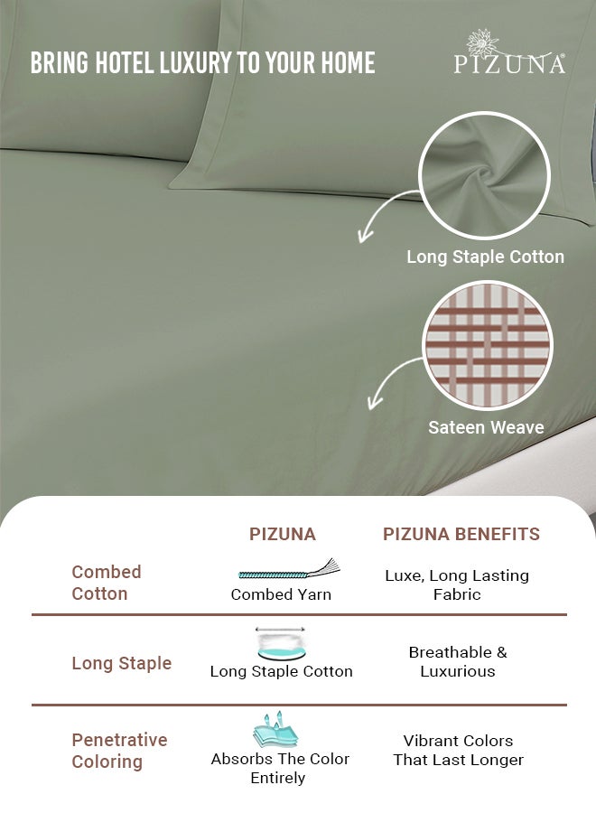 PIZUNA Pure 100% Cotton Twin Fitted Bed Sheet 120x200 cm Sea Foam, 400 Thread Count Cool Luxury Soft Long Staple Cotton Sateen Weave, Deep Pocket Bedsheet Fits 40cm (Fitted Sheet -1PC) - Image 2