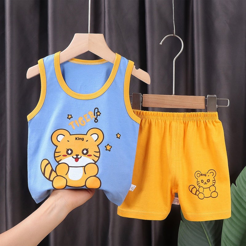 Kids Summer Cotton Vest Set E02-Hug Tiger 