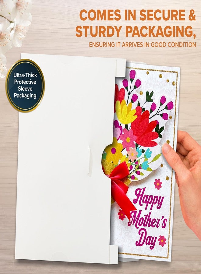 Decorably Glittery 5x8in Handmade Individual Happy Mothers Day Card for Mom with Red Ribbon and Flower Cutout, Happy Mother's Day Card for Mom with Envelope and Stickers, with Printed Message Inside - Image 3