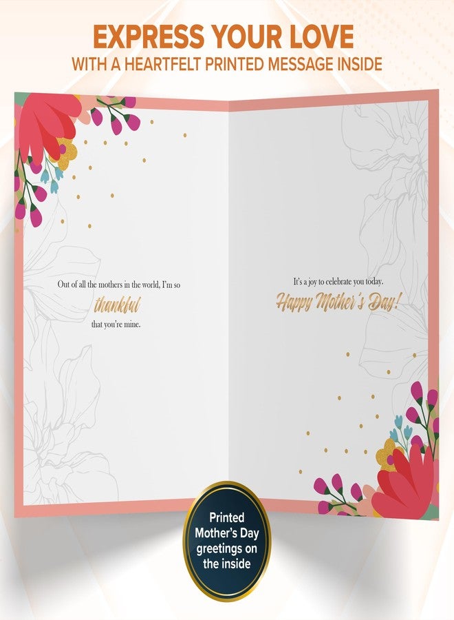 Decorably Glittery 5x8in Handmade Individual Happy Mothers Day Card for Mom with Red Ribbon and Flower Cutout, Happy Mother's Day Card for Mom with Envelope and Stickers, with Printed Message Inside - Image 2