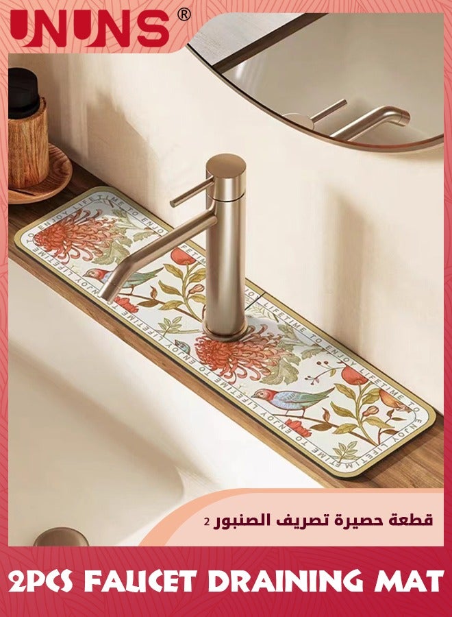 UNUNS 2Pcs Faucet Draining Mat,Self Absorbent Draining Mat For Kitchen Counter,Soft Diatom Mud Non-Slip Drain Pad Quick Dry Mat,Faucet Splash Catcher Countertop Absorbent Sink Protectors - Image 2