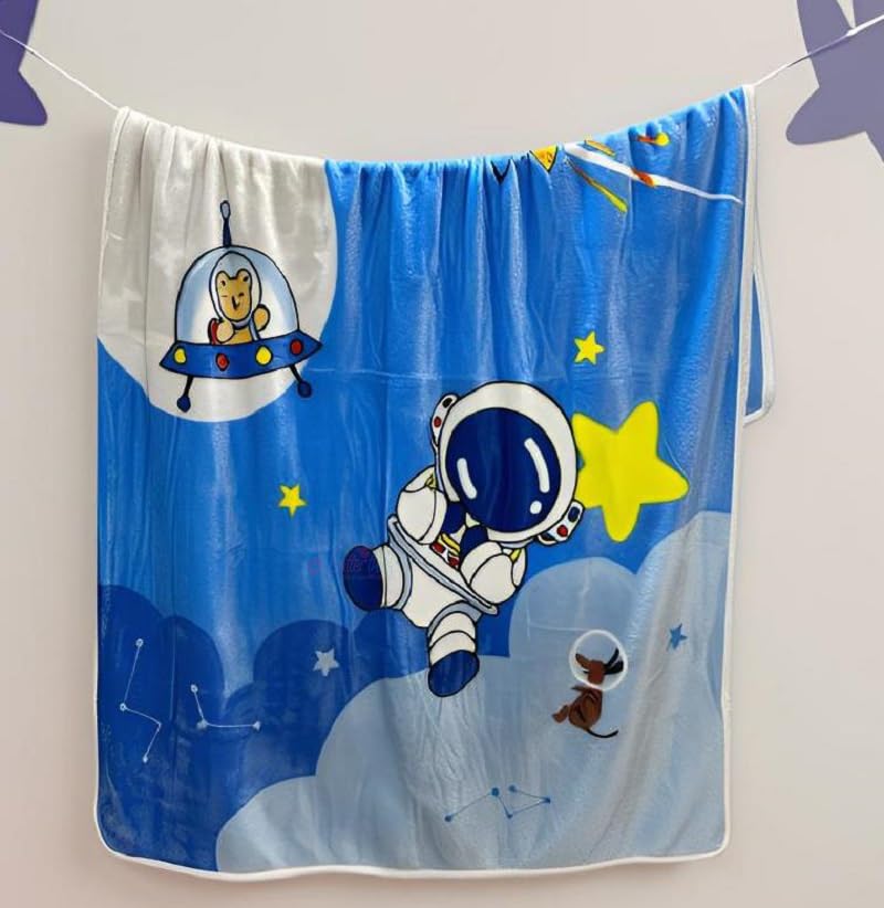 Butterthief Multipurpose Cartoon Print Light Weight Blanket | Soft Cozy Plush All Seasons Blankets for 0-5 Years | Wrapper Cum Blanket for Baby Boys, Girls,New Born Kids Toddler (Blue Cat) - Image 1