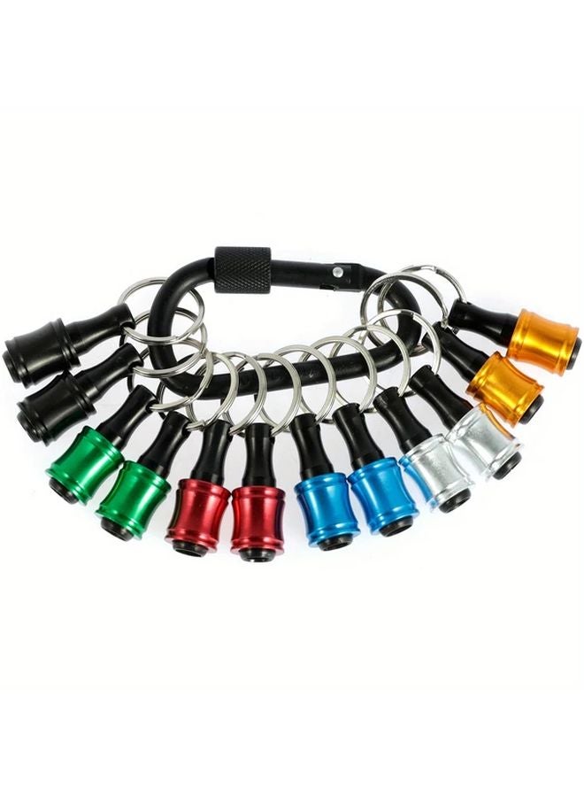 12pcs Black Drill Bit Holder 1 4 Inch Hex Shank Aluminum Alloy Portable Keychain - Image 1