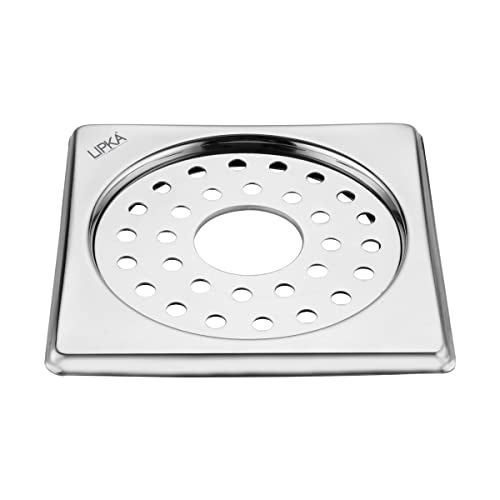 LIPKA Eon Square with Plain Jali Floor Drain |Premium Stainless Steel |6 x 6 Inches| with Hole| - Image 1