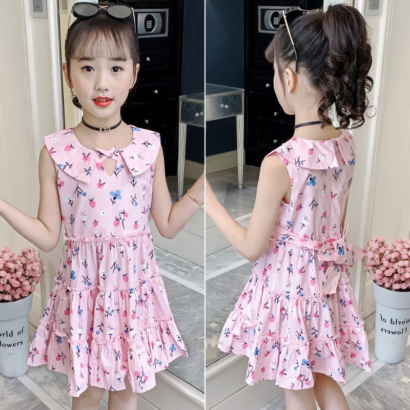 Girls' Summer Floral Dress Stylish Children'S Dress Girl'S Cotton Tank Dress Doll Collar Long Dress - Image 3