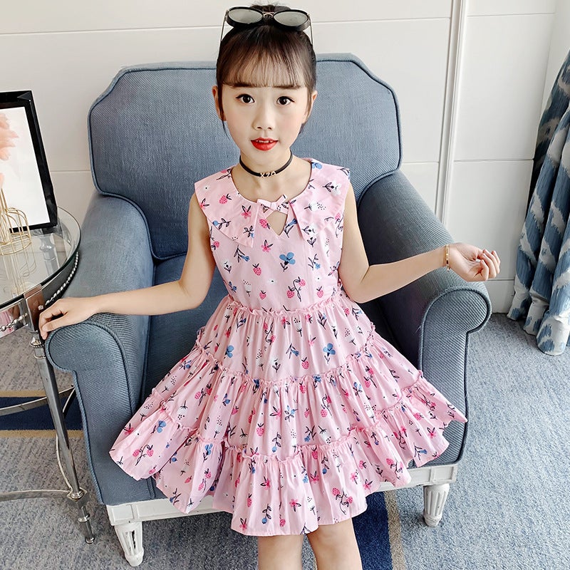 Girls' Summer Floral Dress Stylish Children'S Dress Girl'S Cotton Tank Dress Doll Collar Long Dress - Image 5