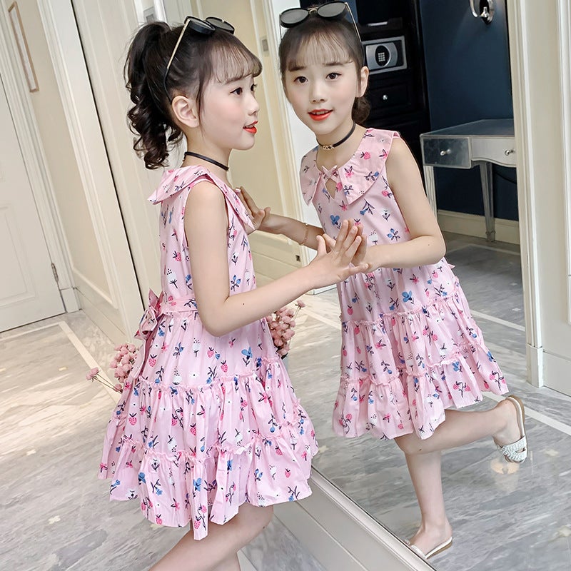 Girls' Summer Floral Dress Stylish Children'S Dress Girl'S Cotton Tank Dress Doll Collar Long Dress - Image 4