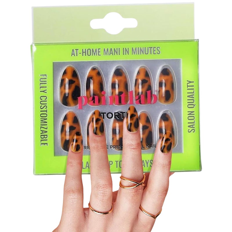 PaintLab PressOn Nails Manicure Kit Tortie  Almond 24Piece Set LongLasting Fake Nails with Glue File Prep Pad  Cuticle Stick