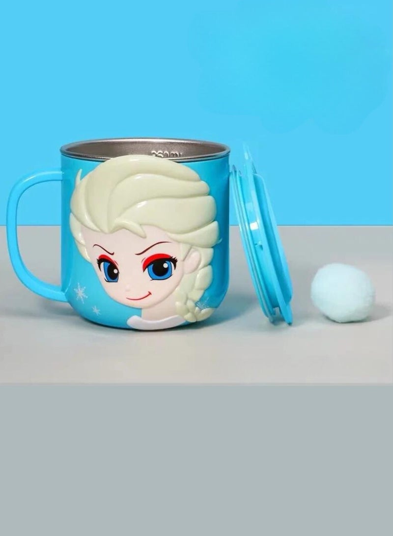 Disney 1pc 3D Cartoon Character Kids Drink Water Cup Stainless Steel Hot & Cold Stainless Steel Inner Mug with Plastic Outer Cover 280ml (Elsa) - Image 2