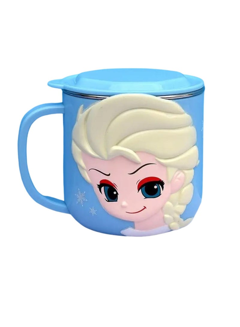Disney 1pc 3D Cartoon Character Kids Drink Water Cup Stainless Steel Hot & Cold Stainless Steel Inner Mug with Plastic Outer Cover 280ml (Elsa) - Image 1