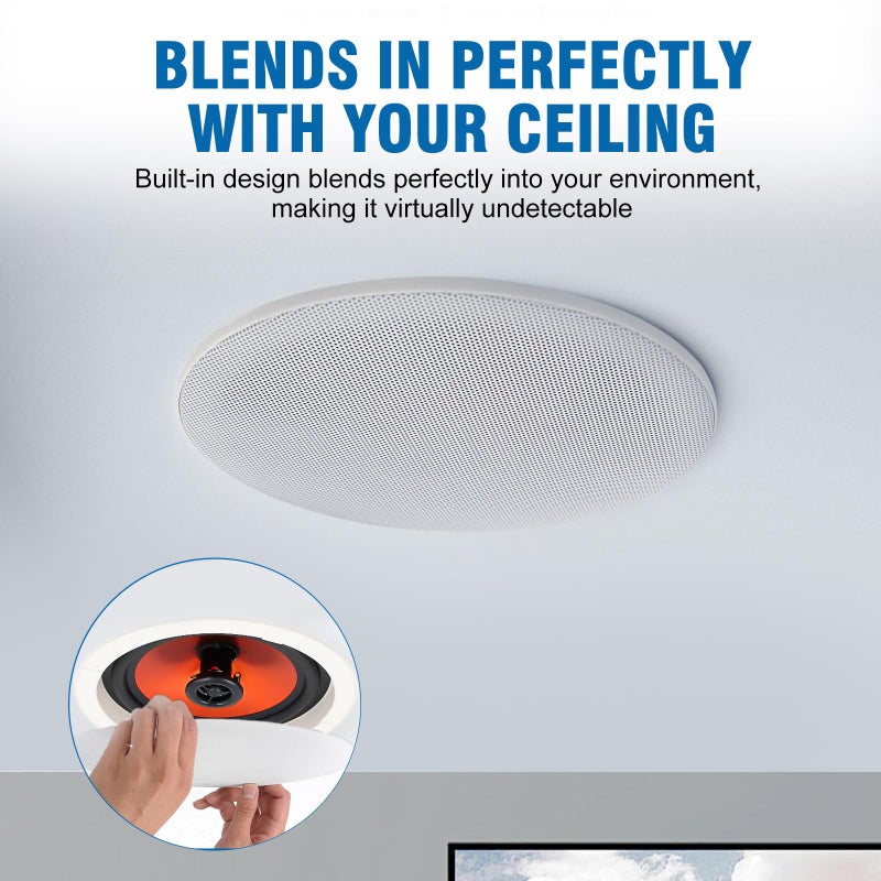 Herdio 4 Inch 480W 2-Way Bluetooth in-Wall/in-Ceiling Speakers - 2 Pairs Flush Mount Speakers with Wall Amplifier Receiver, Paintable Grille for Home Theater, Bedroom, Office & Barroom - Image 2