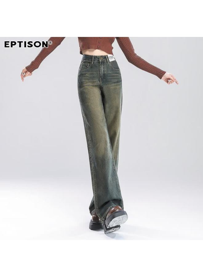 EPTISON Yipintiancheng Autumn Wide-leg Vintage Washed Straight-leg Loose Slimming Floor-length Jeans For Women - Image 1