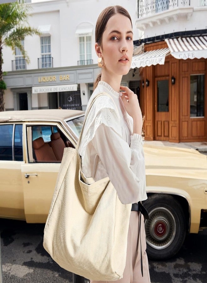 YAVCOOL Canvas Tote Bag for Women Large Hobo Shoulder Bag for Work Travel Casual Message Bag Tote Purse handbags, 2-h Beige, Large - Image 2