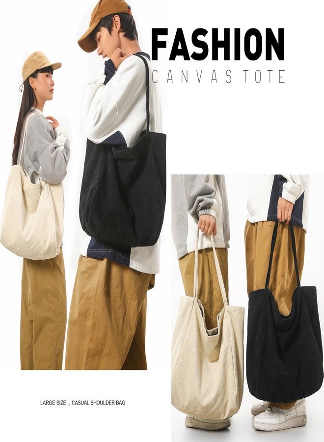 YAVCOOL Canvas Tote Bag for Women Large Hobo Shoulder Bag for Work Travel Casual Message Bag Tote Purse handbags, 2-h Beige, Large - Image 3