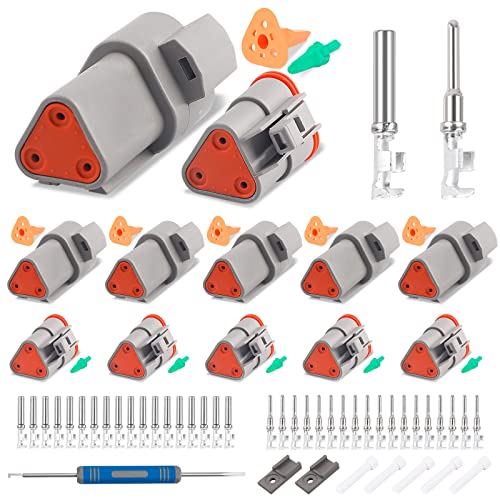 JRready ST6327-3 3 Pin Deutsch DT Gray Connector, Waterproof Electrical Wire Connectors with Size 16 Stamped Contacts and Sealing Plugs for Truck, Motorcycle, Off-Road Vehicles, Marine, Extreme Sports - Image 1
