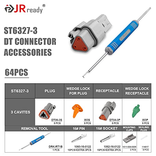 JRready ST6327-3 3 Pin Deutsch DT Gray Connector, Waterproof Electrical Wire Connectors with Size 16 Stamped Contacts and Sealing Plugs for Truck, Motorcycle, Off-Road Vehicles, Marine, Extreme Sports - Image 2