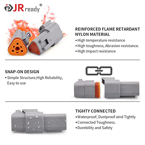 JRready ST6327-3 3 Pin Deutsch DT Gray Connector, Waterproof Electrical Wire Connectors with Size 16 Stamped Contacts and Sealing Plugs for Truck, Motorcycle, Off-Road Vehicles, Marine, Extreme Sports - Image 4