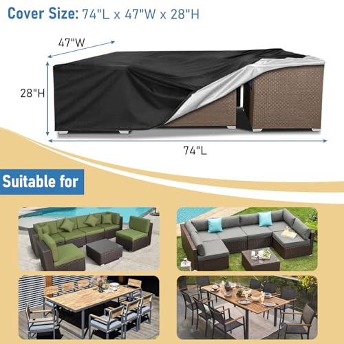 AKEfit Patio Furniture Covers500D Heavy Duty Waterproof for Outdoor Square and Retangle Patio Table and Chair Covers Black 74L x 47W x 28H - Image 3