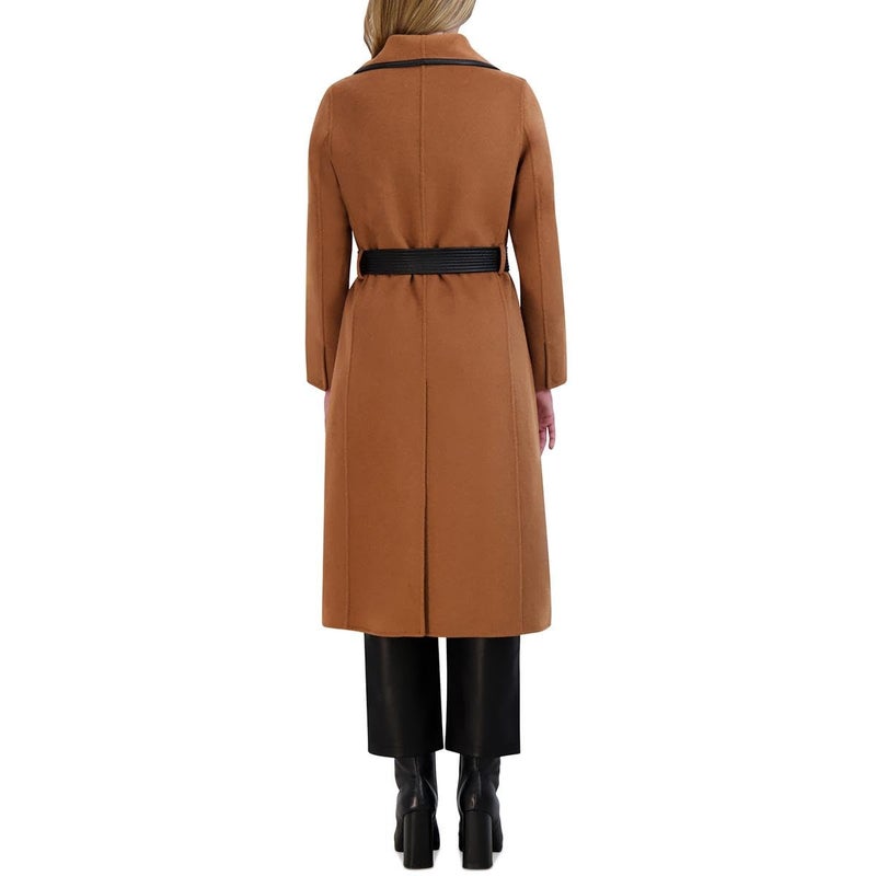 Tahari Women's Double-Faced Luxury Soft Wool Blend Long Line Wrap Coat, PU Binding Trim, Removable Belt, Caramel, Medium - Image 2