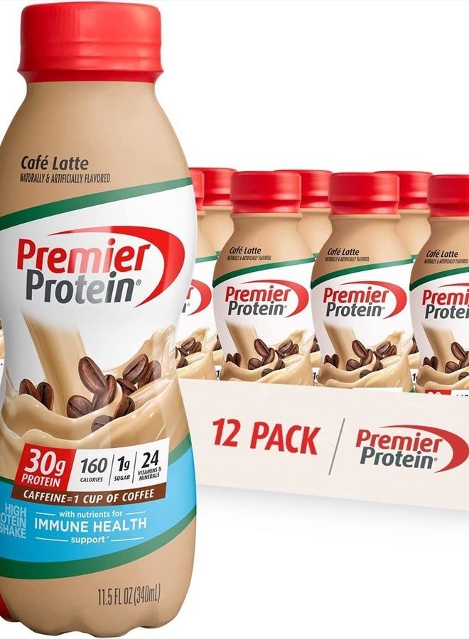 Premier Protein Shake, Café Latte, 30g Protein, 1g Sugar, 24 Vitamins & Minerals, Nutrients to Support Immune Health 11.5 fl oz, 12 Pack - Image 1