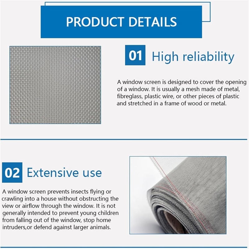 Window Screen Replacement Kit Window Screen Roll Safety Ventilation Mesh for Garden Animal Cage Cabinets Mesh(0.9x1m) - Image 3