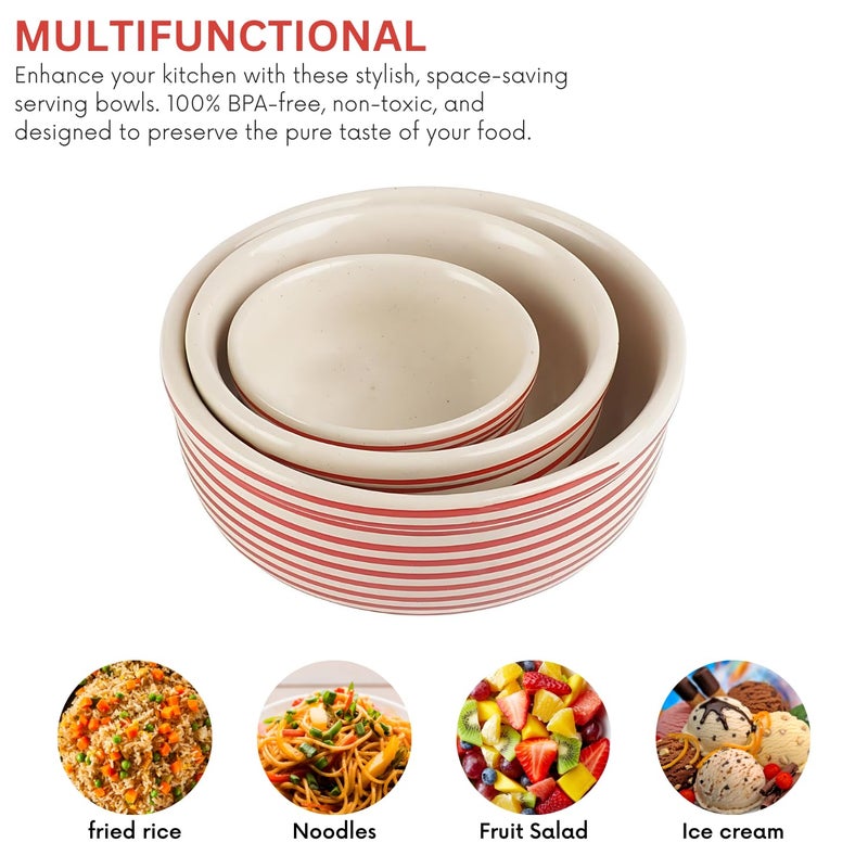 VarEesha Handmade Parikrama Red Spiral Serving Bowls Set of 3|Mixing Bowls| Stoneware Serving Bowls| Snack Bowls| Microwave and Dishwasher Safe Lead Free Serving Bowls| 550, 350, 125 ML| Red - Image 4