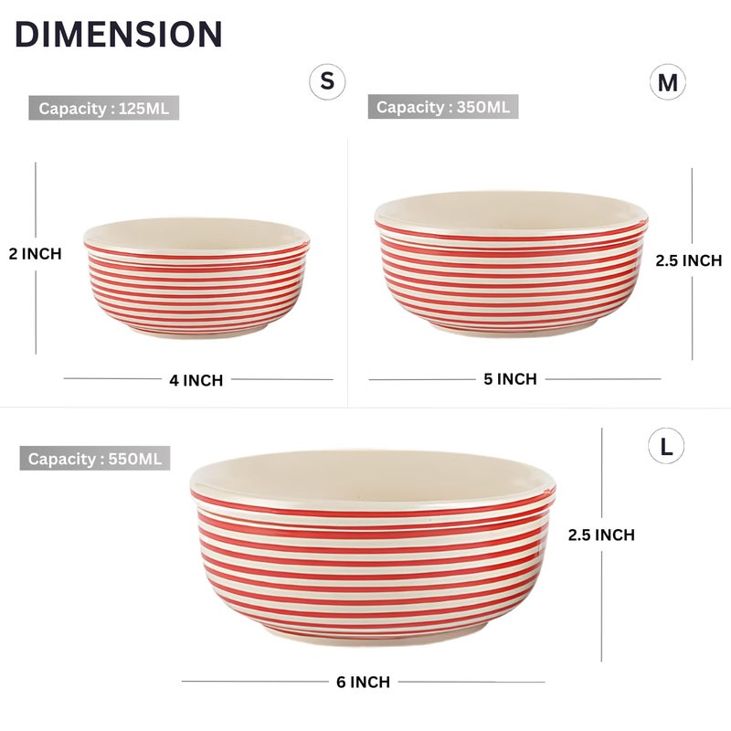 VarEesha Handmade Parikrama Red Spiral Serving Bowls Set of 3|Mixing Bowls| Stoneware Serving Bowls| Snack Bowls| Microwave and Dishwasher Safe Lead Free Serving Bowls| 550, 350, 125 ML| Red - Image 3