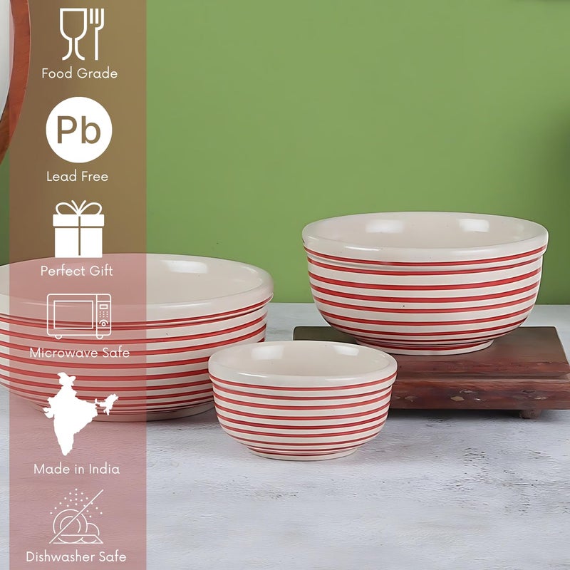 VarEesha Handmade Parikrama Red Spiral Serving Bowls Set of 3|Mixing Bowls| Stoneware Serving Bowls| Snack Bowls| Microwave and Dishwasher Safe Lead Free Serving Bowls| 550, 350, 125 ML| Red - Image 5