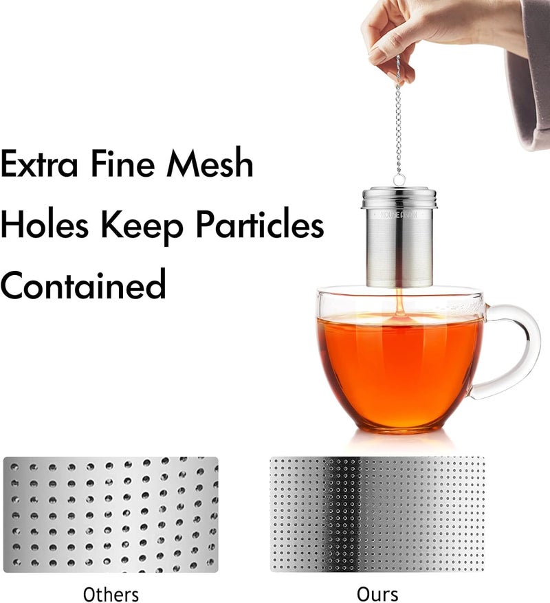 HOUSE AGAIN Tea Infuser (2 Pack with Scoop), Extra Fine Mesh Tea Infusers for Loose Tea, 18/8 Stainless Steel Tea Strainer with Extended Chain Hook, Tea Steeper for Brew Tea, Spices & Seasonings - Image 2