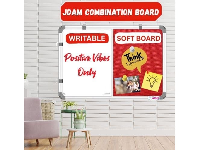 JDAM Dual Use Whiteboard and Felt Pin-up Combination Notice Board with 50 Push Pins | Aluminium Frame Wall Mount Writing & Display Board for Home Office School (2x1.5 Feet, Red) - Image 5