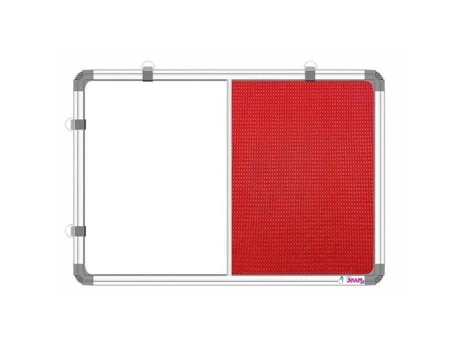 JDAM Dual Use Whiteboard and Felt Pin-up Combination Notice Board with 50 Push Pins | Aluminium Frame Wall Mount Writing & Display Board for Home Office School (2x1.5 Feet, Red) - Image 1