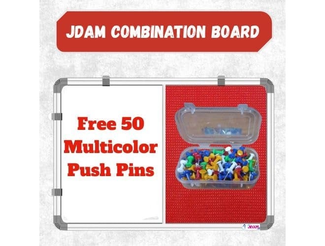 JDAM Dual Use Whiteboard and Felt Pin-up Combination Notice Board with 50 Push Pins | Aluminium Frame Wall Mount Writing & Display Board for Home Office School (2x1.5 Feet, Red) - Image 2