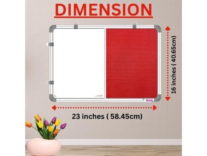 JDAM Dual Use Whiteboard and Felt Pin-up Combination Notice Board with 50 Push Pins | Aluminium Frame Wall Mount Writing & Display Board for Home Office School (2x1.5 Feet, Red) - Image 3