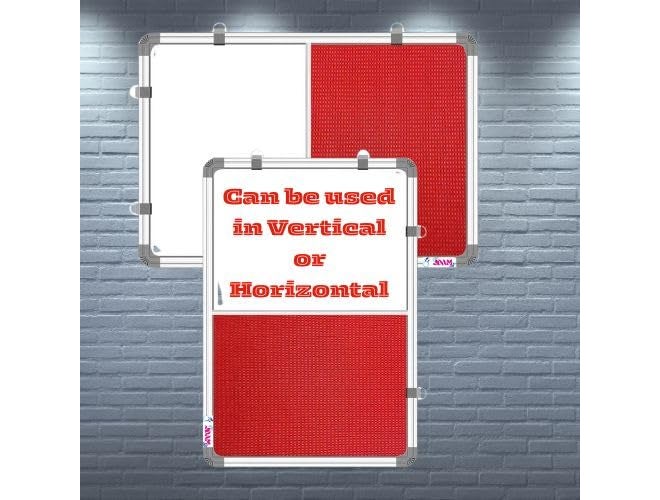 JDAM Dual Use Whiteboard and Felt Pin-up Combination Notice Board with 50 Push Pins | Aluminium Frame Wall Mount Writing & Display Board for Home Office School (2x1.5 Feet, Red) - Image 4