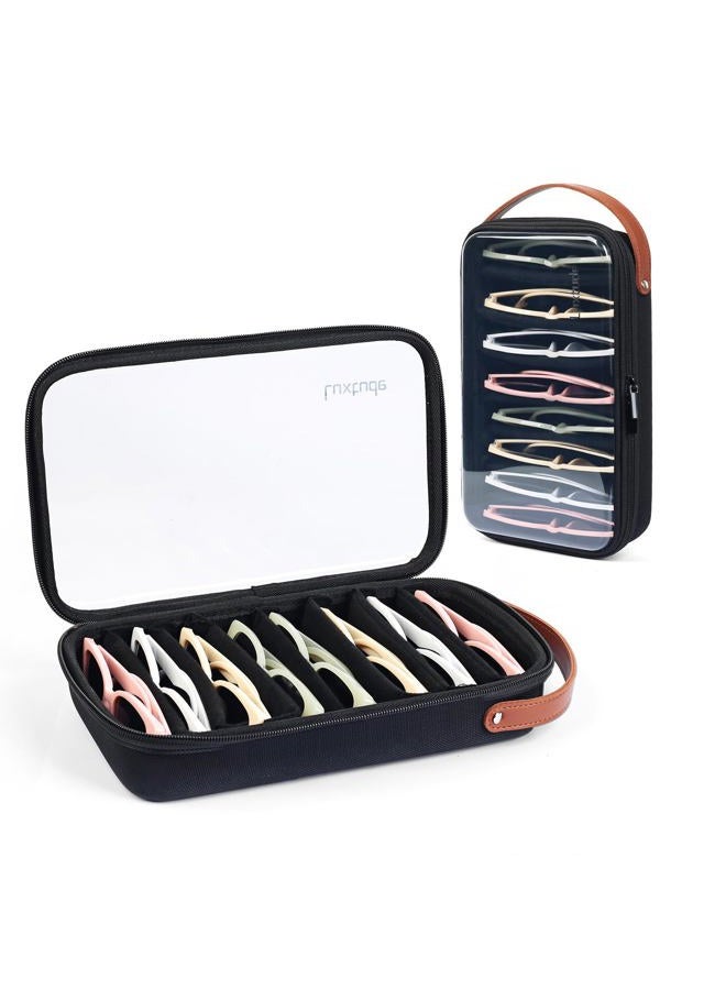 Luxtude Travel Sunglasses Organizer Case for Women Men, Glasses Case Multiple Pairs with Adjustable Slots, Hard Shell Sunglass Storage Cases, Clear Eyeglass Organizer for Multiple Glasses, Black, M - Image 1