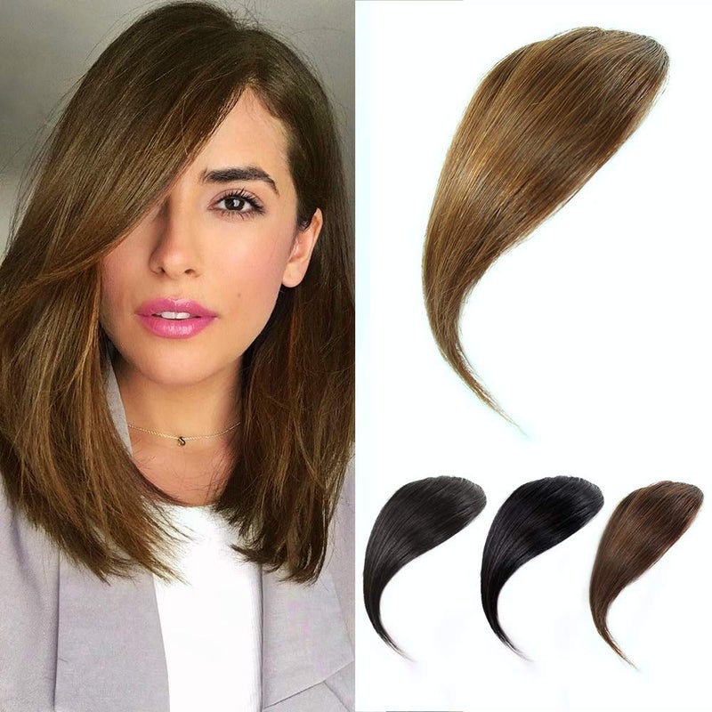 Dsoar Side Bangs Clip in Bang Real Human Hair Bang Natural Clip on Side Bang Straight Fringe Hair ExtensionLight Brown