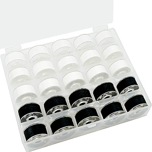 New brothread 25pcs 15White10Black 60S290WT Prewound Bobbin Thread Plastic Size A SA156 for Embroidery and Sewing Machines DIY Embroidery Thread Sewing Thread Cottonized Soft Feel Polyester Thread