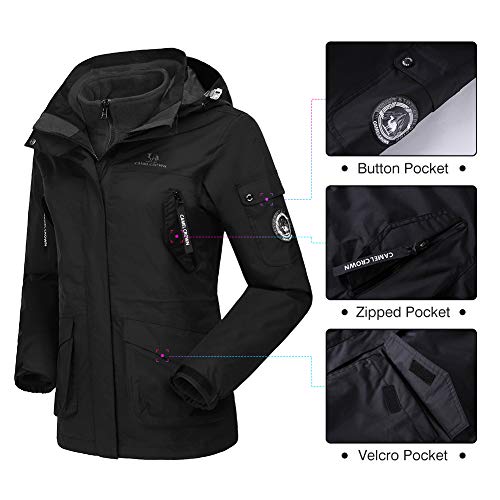 CAMEL CROWN Womens Waterproof Ski Jacket 3-in-1 Windbreaker Winter Coat Fleece Inner for Rain Snow Outdoor Hiking (Black,Size L) - Image 4