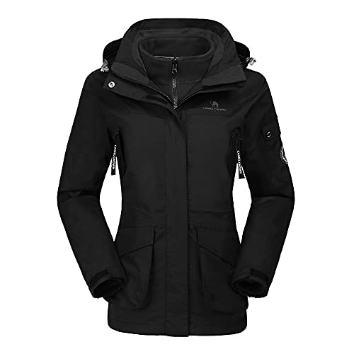 CAMEL CROWN Womens Waterproof Ski Jacket 3-in-1 Windbreaker Winter Coat Fleece Inner for Rain Snow Outdoor Hiking (Black,Size L) - Image 1