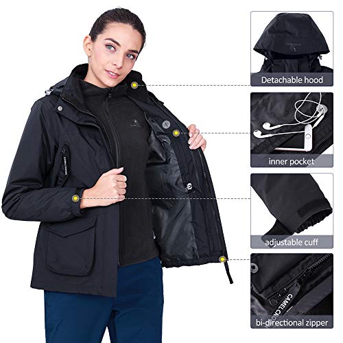 CAMEL CROWN Womens Waterproof Ski Jacket 3-in-1 Windbreaker Winter Coat Fleece Inner for Rain Snow Outdoor Hiking (Black,Size L) - Image 3