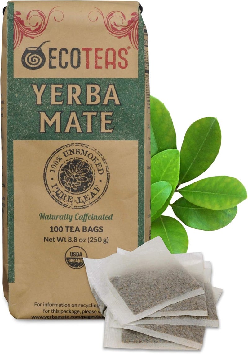 ECOTEAS أكياس شاي ييربا ماتي العضوية غير المحلاة من ECOTEAS - 100 قطعة، 8.8 أونصة - شاي أعشاب للتخلص من السموم وتنشيط الطاقة - Image 1