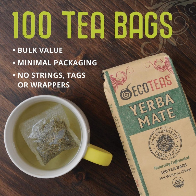 ECOTEAS أكياس شاي ييربا ماتي العضوية غير المحلاة من ECOTEAS - 100 قطعة، 8.8 أونصة - شاي أعشاب للتخلص من السموم وتنشيط الطاقة - Image 2