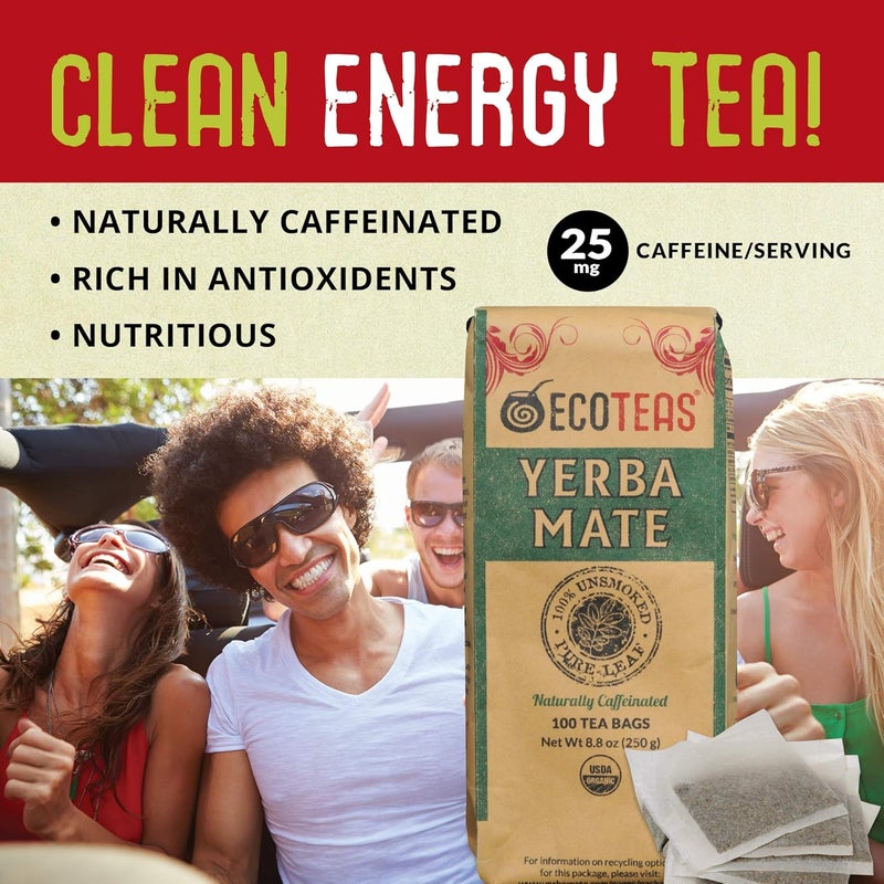 ECOTEAS أكياس شاي ييربا ماتي العضوية غير المحلاة من ECOTEAS - 100 قطعة، 8.8 أونصة - شاي أعشاب للتخلص من السموم وتنشيط الطاقة - Image 4