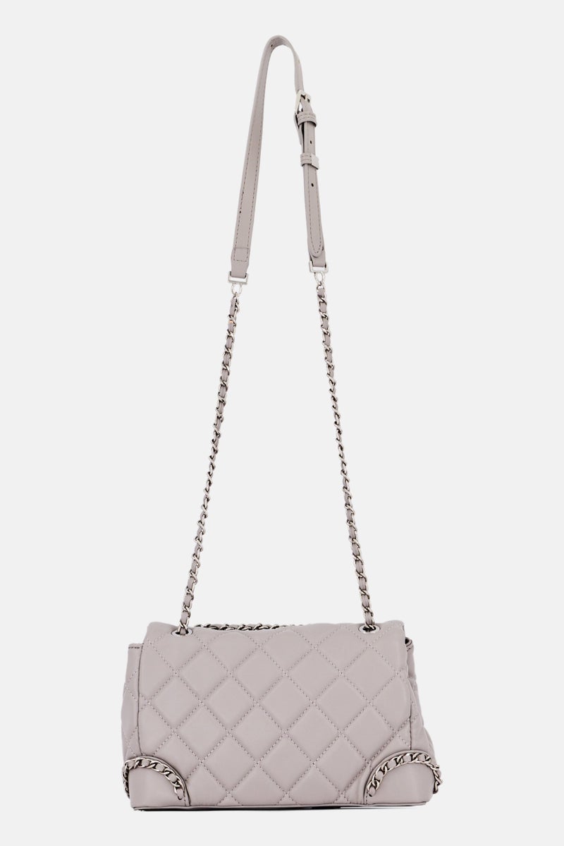 SISLEY Women Brand Logo Quilted Shoulder Bag, Grey - Image 2