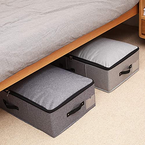 AMJ Foldable Under Bed Storage Basket Container [2 Pack] with Durable Fabric for Clothes, Shoes,Toys, Blanket, Comforter Organizers Bins, Black Grey - Image 2