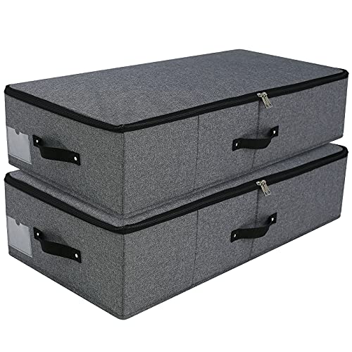 AMJ Foldable Under Bed Storage Basket Container [2 Pack] with Durable Fabric for Clothes, Shoes,Toys, Blanket, Comforter Organizers Bins, Black Grey - Image 1